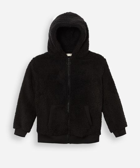 jaqueta juvenil de sherpa com capuz preta 10
