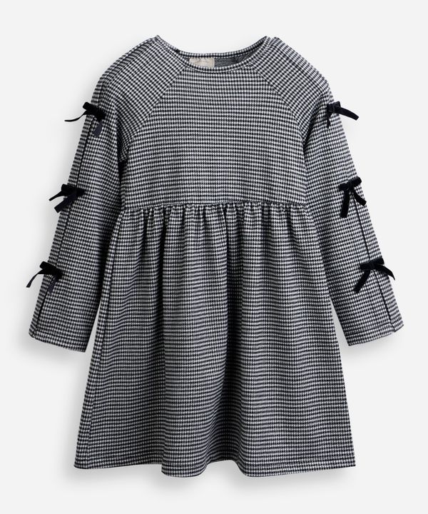 vestido infantil midi manga longa com laços xadrez preto 12