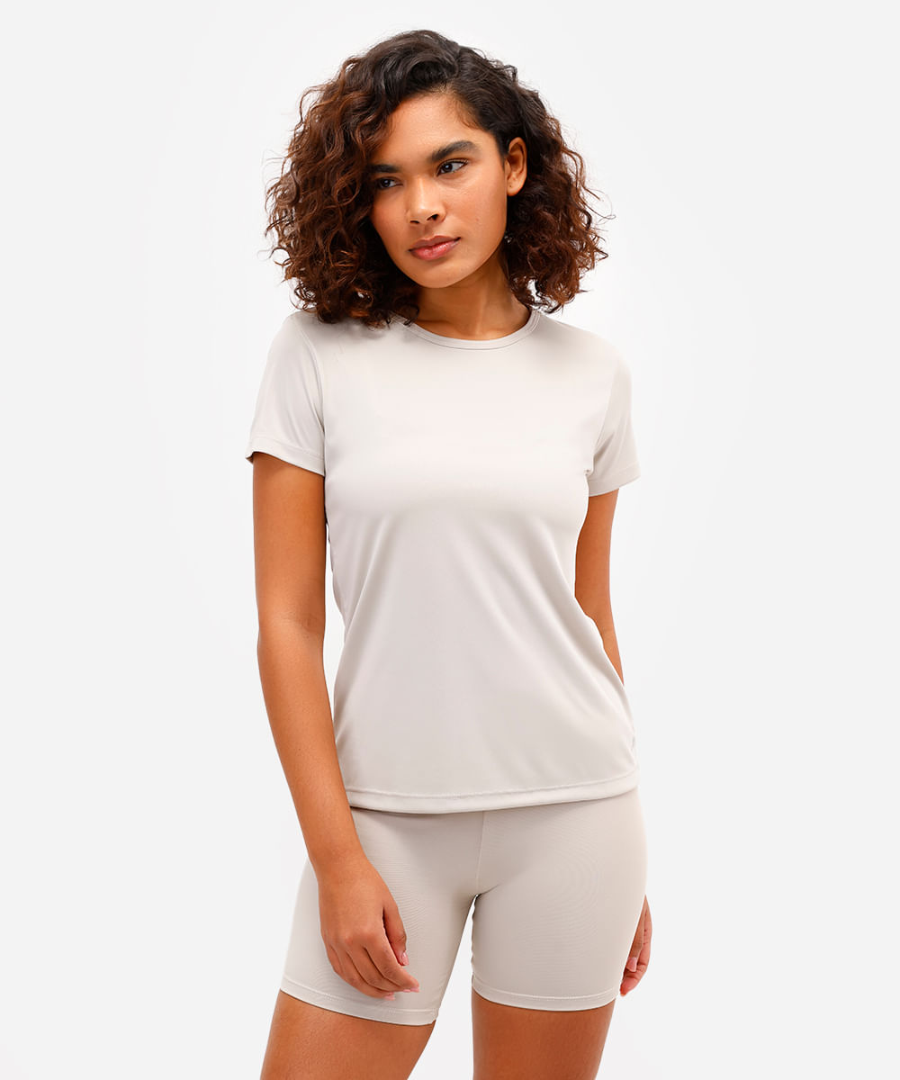 blusa feminina básica manga curta esportiva ace bege