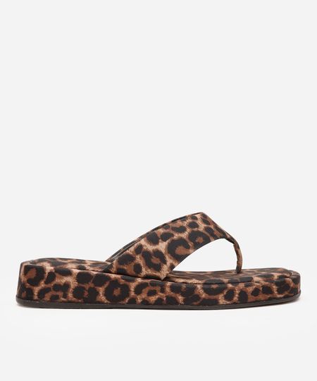 sandália flatform de dedo tira grossa animal print mindset bege 36