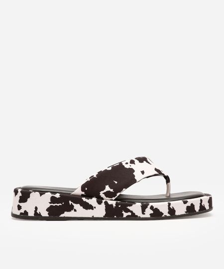 sandália flatform de dedo tira grossa animal print mindset preta 35