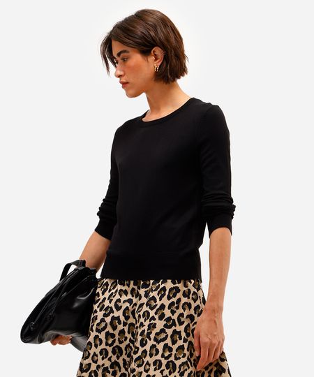 blusa básica feminina de tricot manga longa preta M