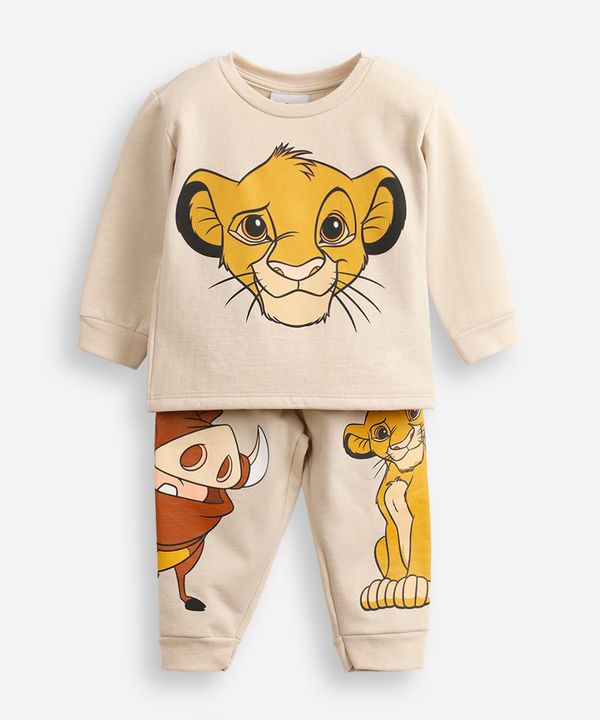 pijama de moletom infantil simba manga longa marrom bege 4