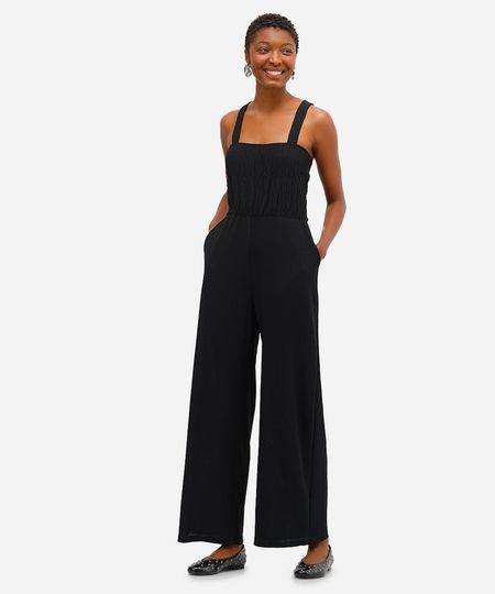 macacão feminino com lastex texturizado preto GG