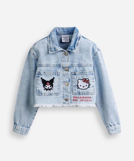jaqueta jeans infantil manga longa hello kitty azul 4