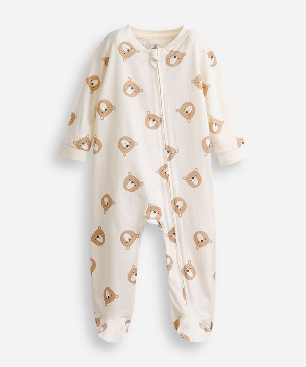 macacão infantil de algodão manga longa ursos off white 12-18