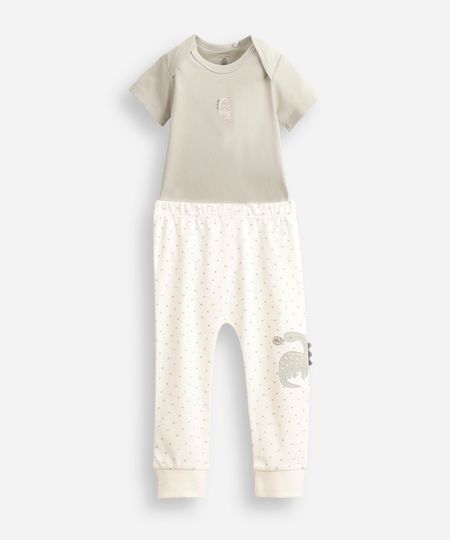 conjunto body e calça infantil algodão dinossauro verde 3-6