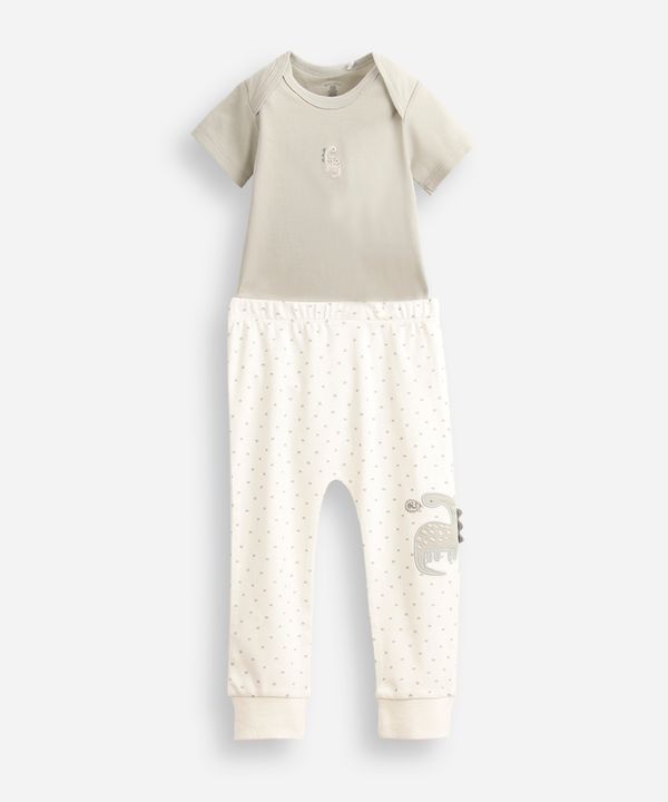 conjunto body e calça infantil algodão dinossauro verde 12-18