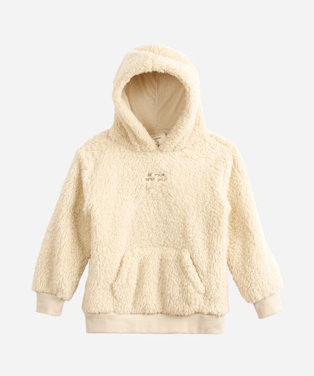 blusão infantil de pelúcia com capuz e bolso be your best self bege 8 blusão infantil de pelúcia com capuz e bolso be your best self bege 8