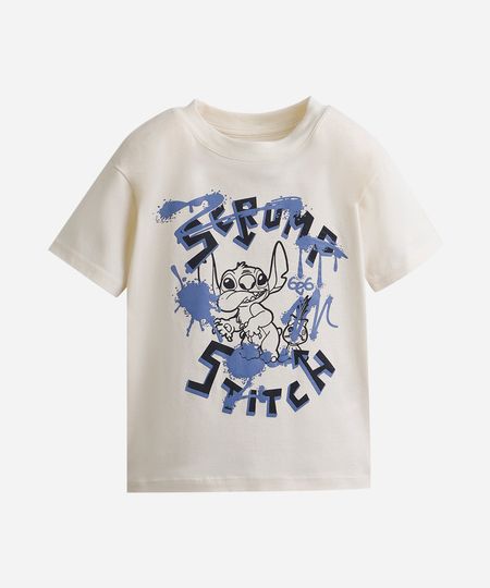 camiseta infantil de algodão stitch bege 8