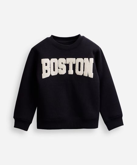 blusão infantil de moletom felpado oversized boston preto 12