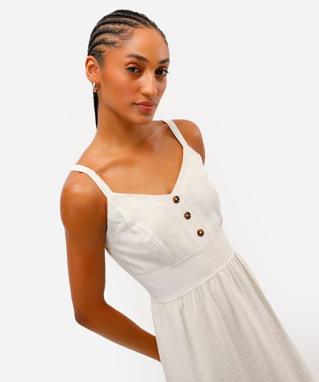 vestido midi de viscose decote coração bege P vestido midi de viscose decote coração bege P