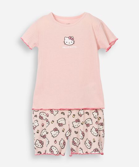 pijama curto infantil canelado hello kitty rosa 12