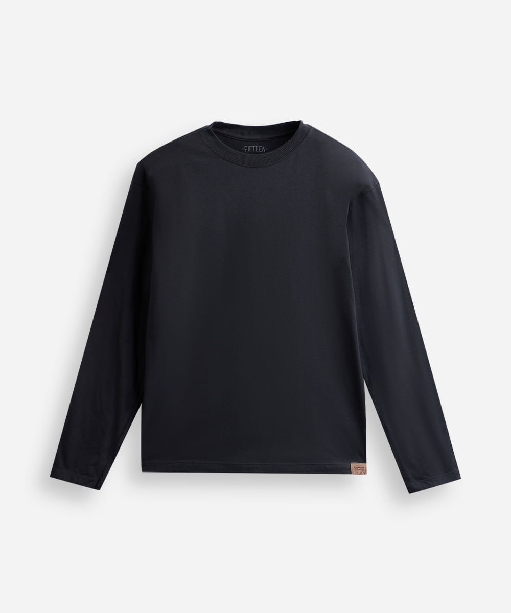 camiseta juvenil de algodão oversized manga longa cinza