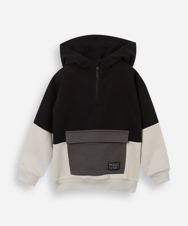 blusão infantil de moletom com capuz e bolso cinza 4