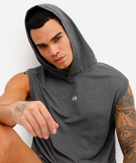 regata machão esportiva ace com capuz e bolso canguru cinza M regata machão esportiva ace com capuz e bolso canguru cinza M