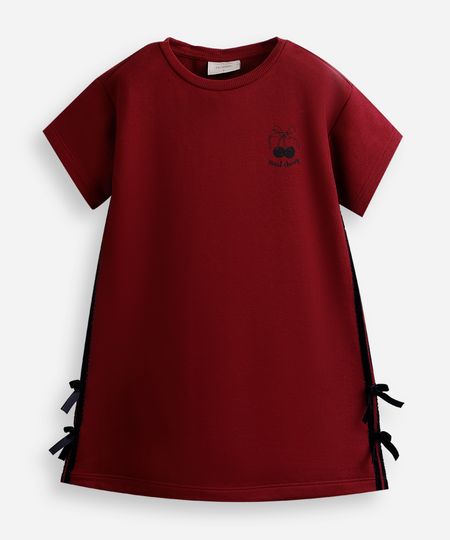 vestido infantil de moletom sem felpa com laços vinho 6 vestido infantil de moletom sem felpa com laços vinho 6