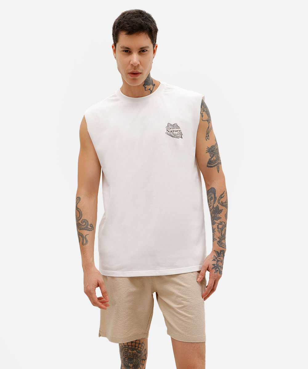 short masculino cós elástico texturizado bege
