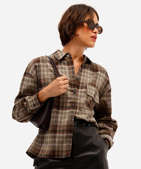 camisa feminina manga longa xadrez verde P