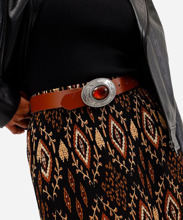 cinto boho fivela arredondada marrom 105CM