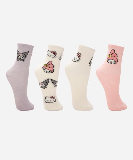 kit de 4 meias infantis cano alto hello kitty e amigos colorida 30-33 kit de 4 meias infantis cano alto hello kitty e amigos colorida 30-33