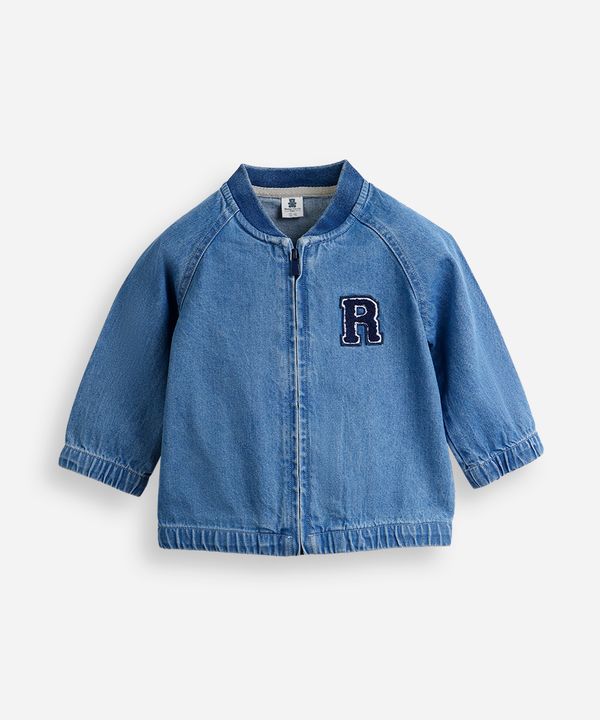 jaqueta bomber infantil jeans com bordado azul 6-9