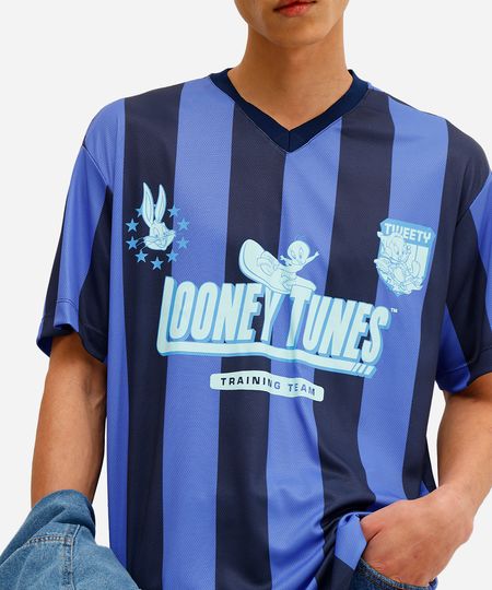 camiseta masculina texturizada listrada looney tunes azul M