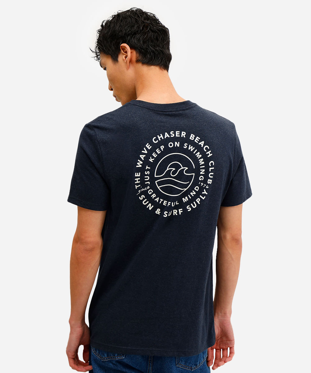 camiseta masculina de algodão beach club azul