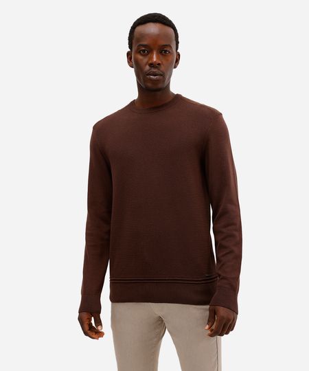 suéter masculino de tricot com recorte de suede marrom G
