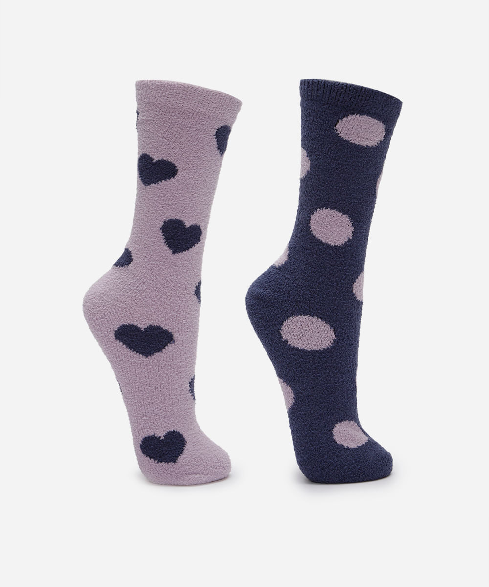 Vista 2 kit de 2 meias femininas cano alto estampada colorida C&A Multicor C&A Multicor