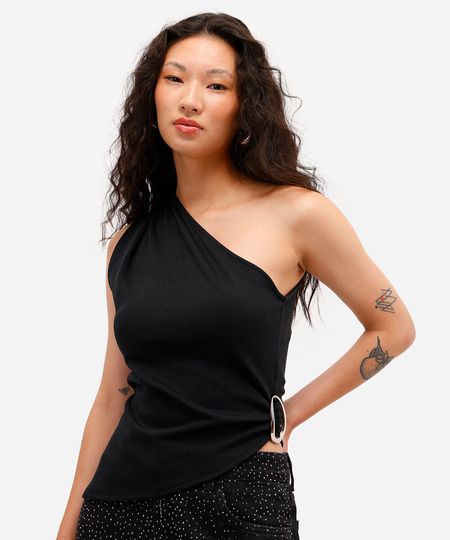 blusa ombro único assimétrica preta P blusa ombro único assimétrica preta P