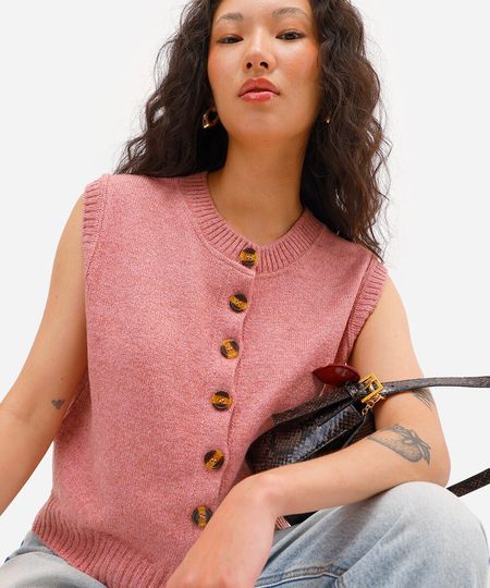 colete feminino de tricot rosa PP colete feminino de tricot rosa PP