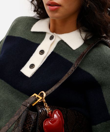 suéter feminino de tricot com gola manga longa listrado verde P