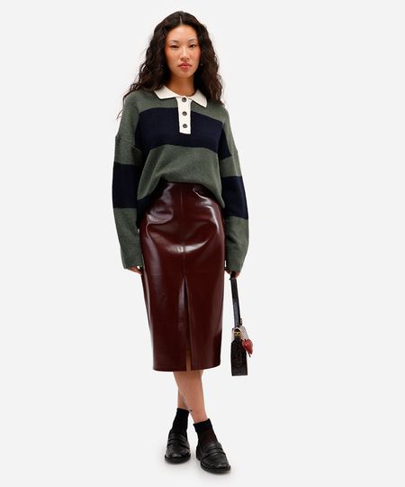 saia midi feminina de poliuretano com fenda vinho 36 saia midi feminina de poliuretano com fenda vinho 36