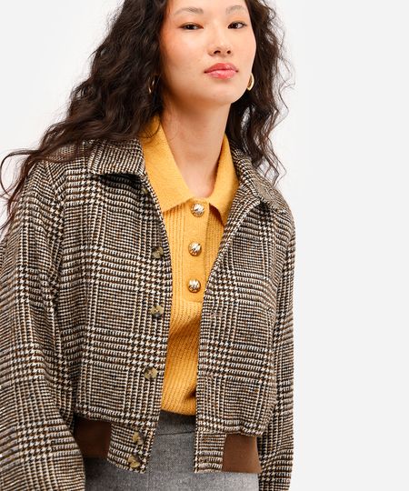 jaqueta bomber feminina texturizada xadrez marrom P