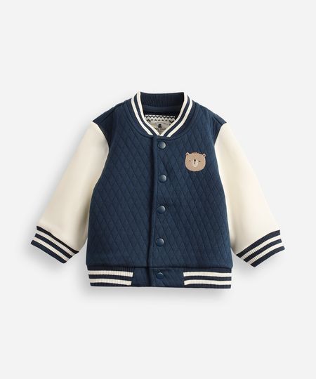 jaqueta bomber infantil de moletom texturizado ursinho azul 3-6