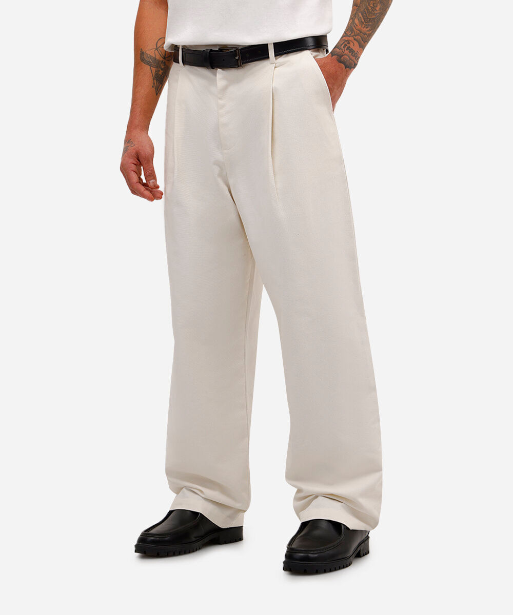 calça masculina de alfaiataria texturizada off white