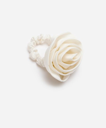 elástico de cabelo feminino scrunchie floral off white UNICO