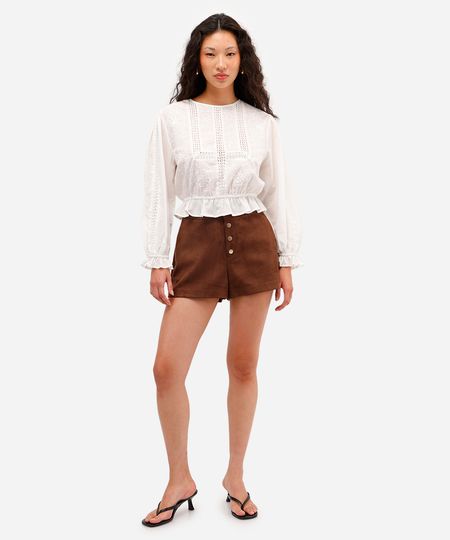 short feminino de suede cintura alta marrom 44 short feminino de suede cintura alta marrom 44