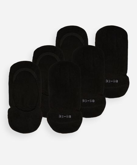 kit de 3 pares de meias femininas invisíveis preto 33-38