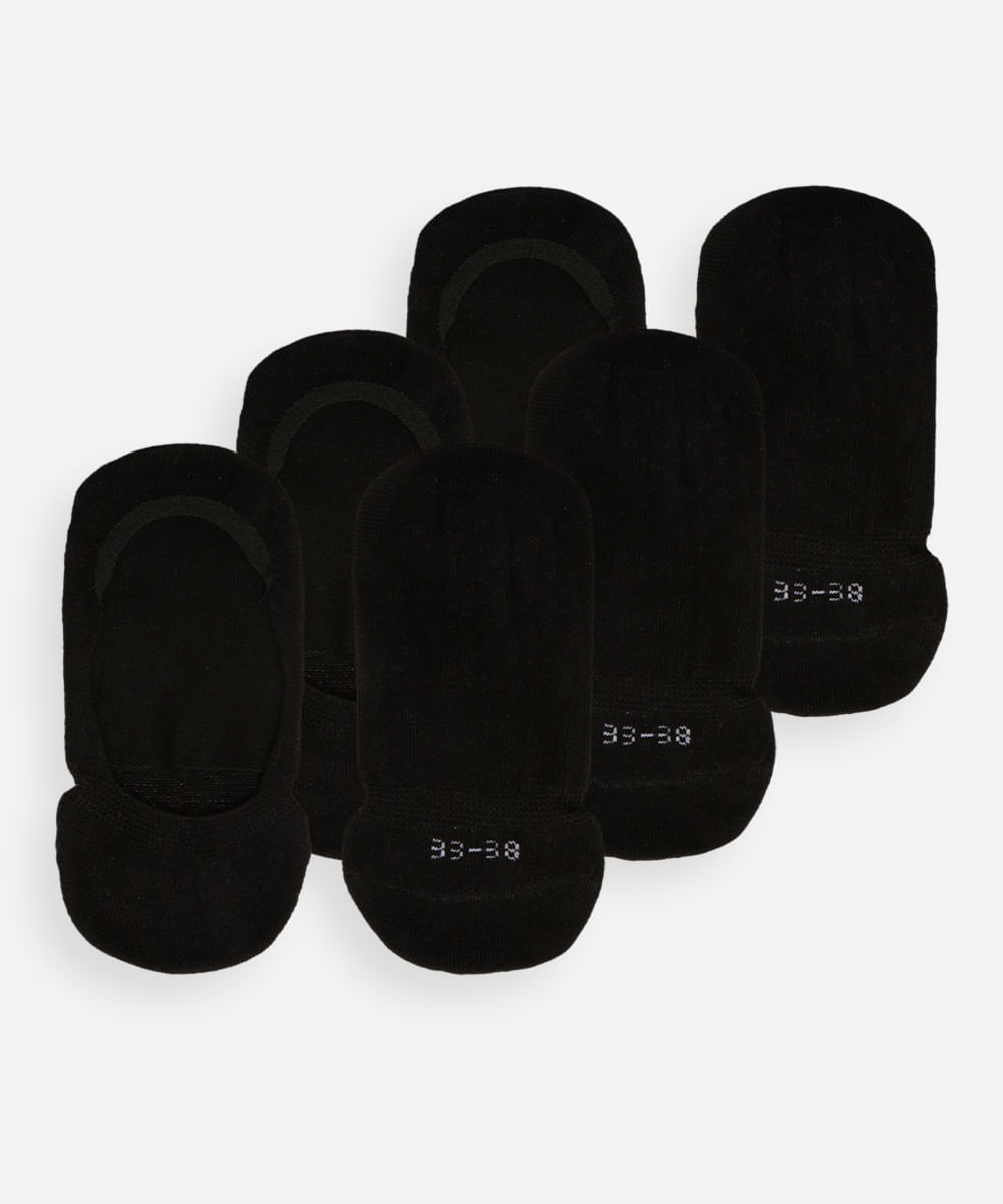 kit de 3 pares de meias femininas invisíveis preto