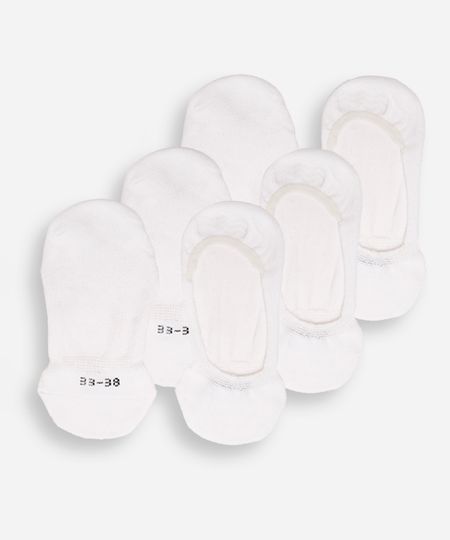 kit de 3 pares de meias femininas invisíveis branco 33-38 kit de 3 pares de meias femininas invisíveis branco 33-38
