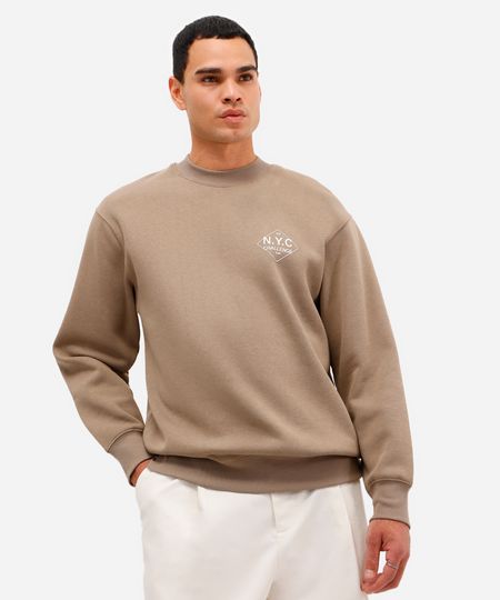 blusão masculino de moletom felpado gola careca nyc marrom M blusão masculino de moletom felpado gola careca nyc marrom M