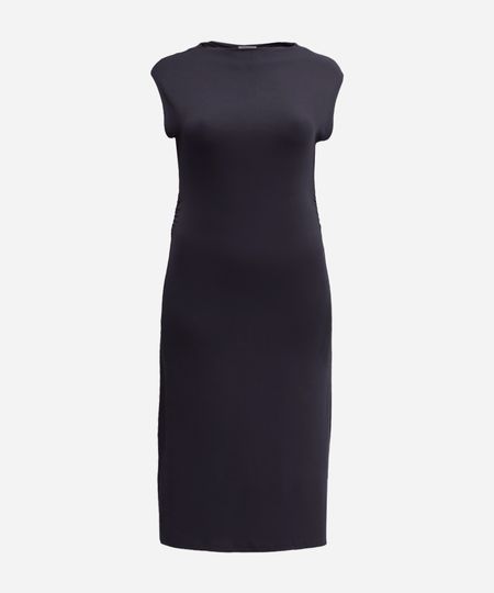 vestido feminino midi de viscose manga japonesa plus size preto GG3