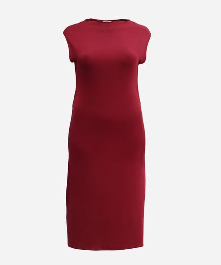 vestido feminino midi de viscose manga japonesa plus size vinho GG1