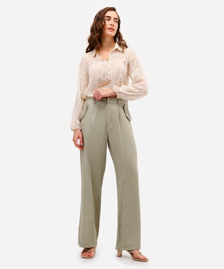 calça wide leg feminina com viscose verde 40