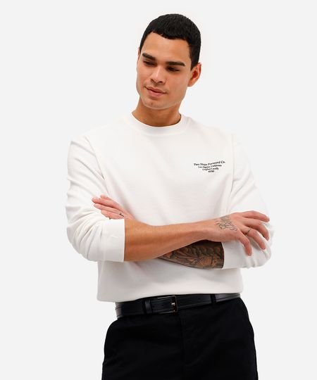 camiseta masculina de algodão manga longa estampada off white GG camiseta masculina de algodão manga longa estampada off white GG