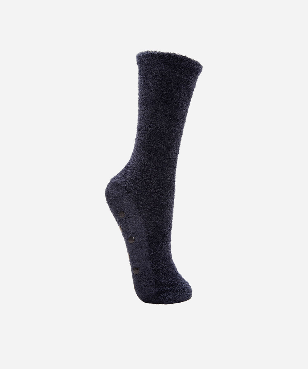 meia feminina de chenille cano alto com antiderrapante azul