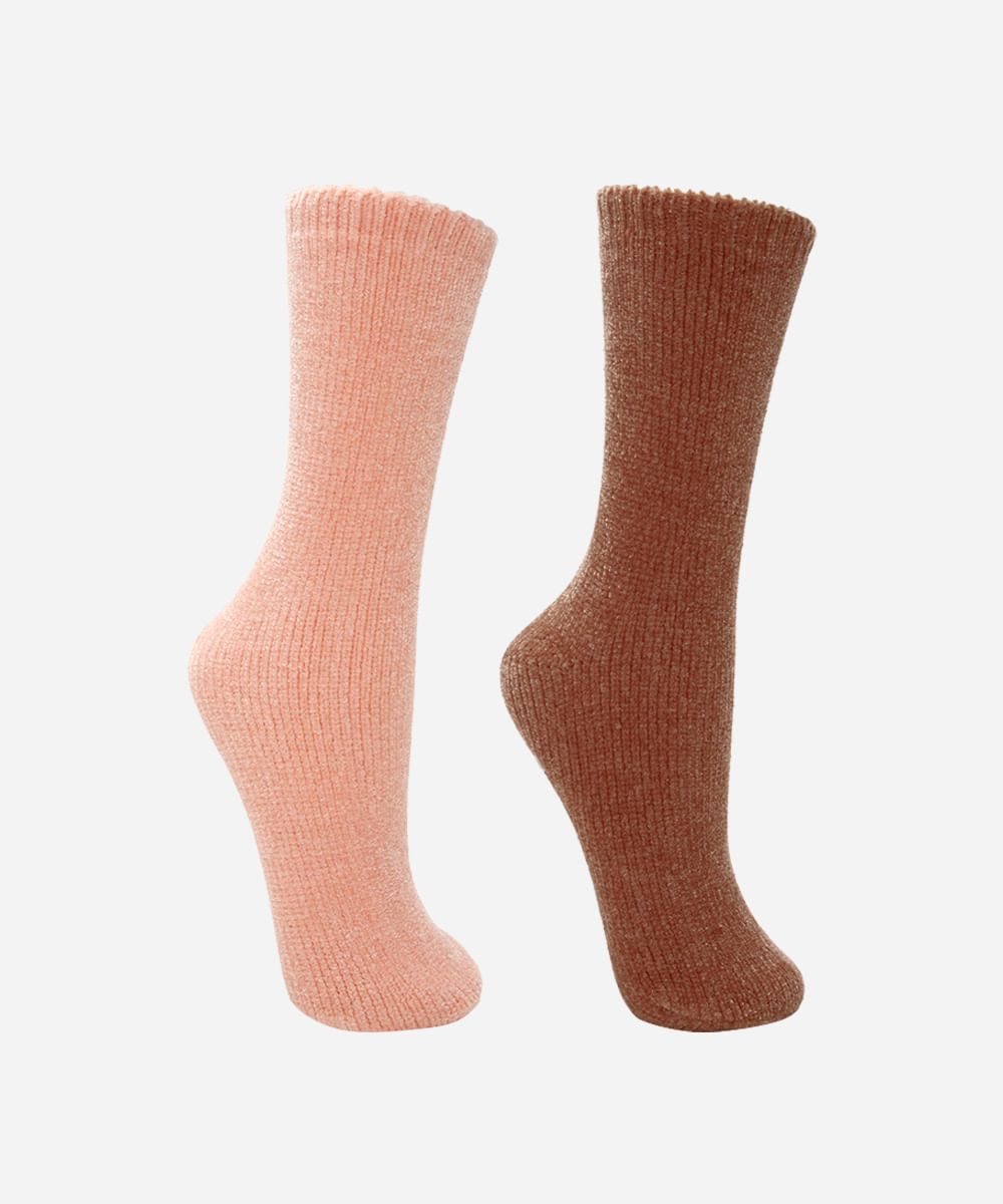 kit de 2 meias femininas cano alto com antiderrapante - multicor