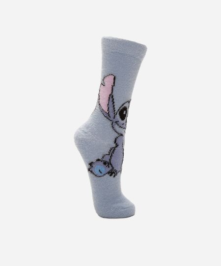 meia feminina de tricot cano longo stitch azul 34-39